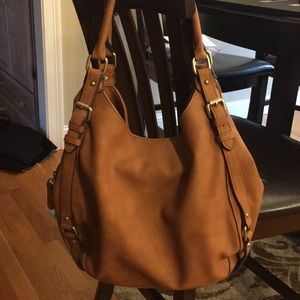 Brown faux leather handbag